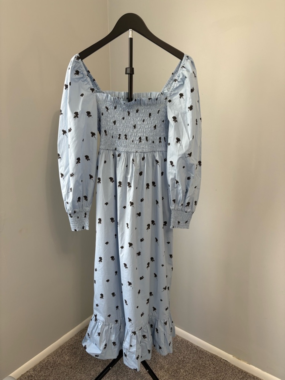 NWT CRĀS Faficras Organic Cotton Smocked Midi Dress - Rose Bell Blue - Size 36 - Picture 2 of 8